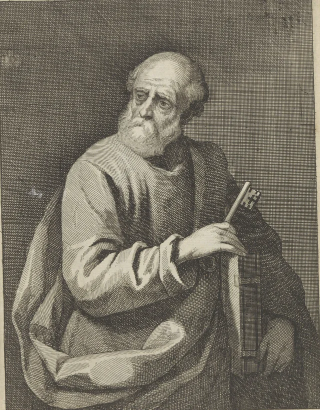 Der Apostel Petrus mit Buch und Schlüssel, Antwerpener Radierung von 1660 von Lucas Vorsterman II., Rijksmuseum